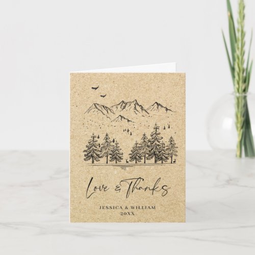 Simulated Kraft Paper Forest Mountains Wedding Thank You Card