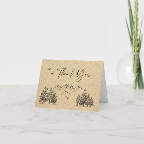 Simulated Kraft Paper Forest Mountains Wedding Thank You Card