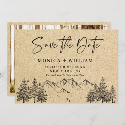 Simulated Kraft Paper Hand Drawn Mountain Wedding Save The Date