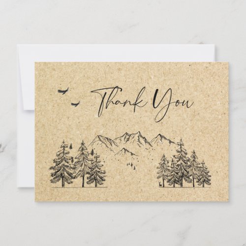 Simulated Kraft Paper Hand Drawn Mountains Wedding Thank You Card