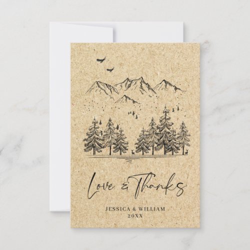 Simulated Kraft Paper Hand Drawn Mountains Wedding Thank You Card