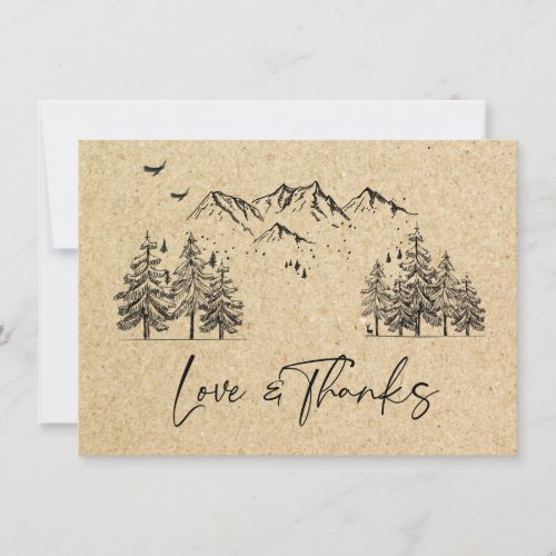 Simulated Kraft Paper Hand Drawn Mountains Wedding Thank You Card