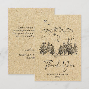 Simulated Kraft Paper Hand Drawn Mountains Wedding Thank You Card