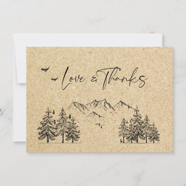 Simulated Kraft Paper Hand Drawn Mountains Wedding Thank You Card (Front)