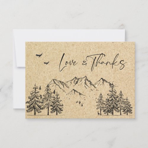 Simulated Kraft Paper Hand Drawn Mountains Wedding Thank You Card