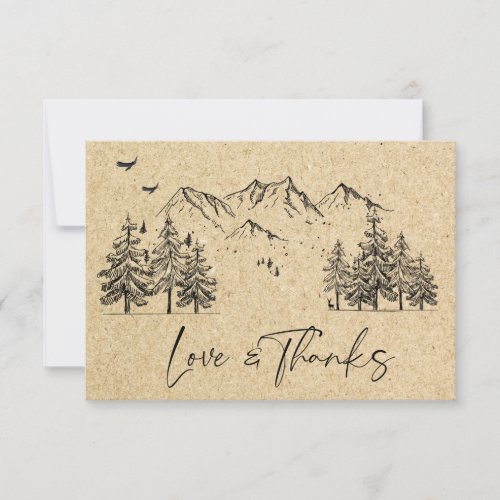 Simulated Kraft Paper Hand Drawn Mountains Wedding Thank You Card