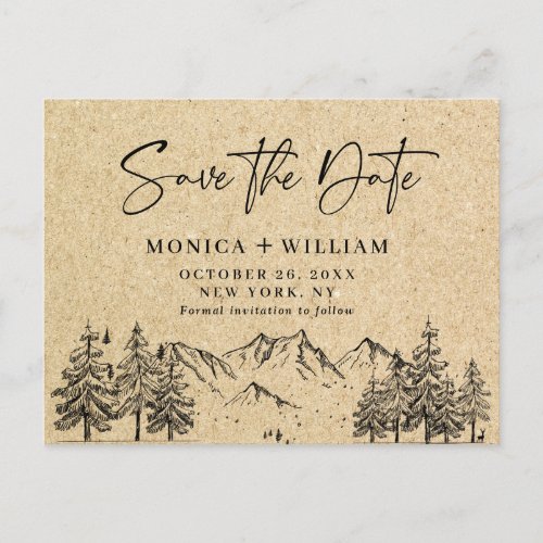 Simulated Kraft Paper Mountain Save the Date  Postcard