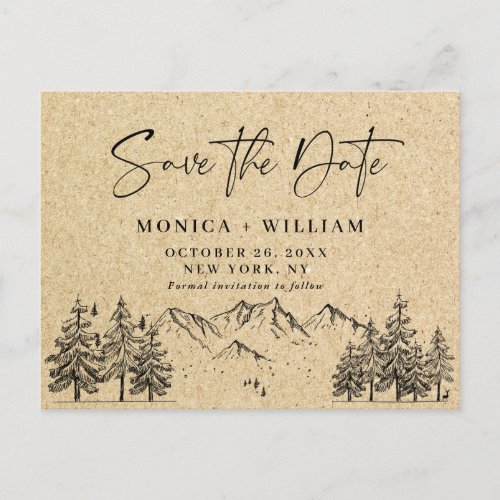 Simulated Kraft Paper Wedding Save the Date Postcard