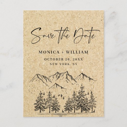 Simulated Kraft Paper Wedding Save the Date Postcard