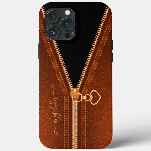 Simulated Leather Heart Zipper iPhone 13 Pro Max Case