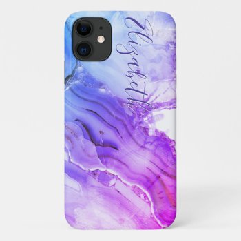 Simulated Marble Granite Purple Blue Iphone 11 Case by wasootch at Zazzle