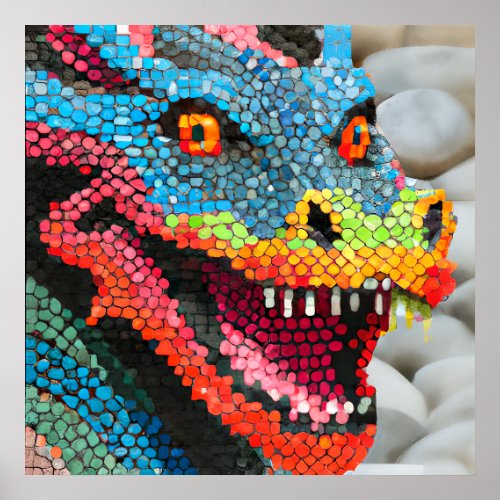 Simulated Mosaic Rainbow Dragon Poster