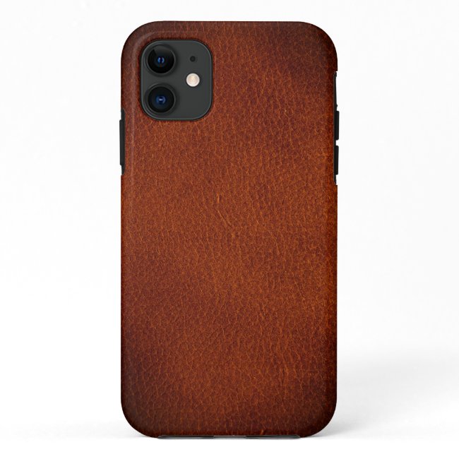Simulated Natural Dark Red Brown Leather iPhone