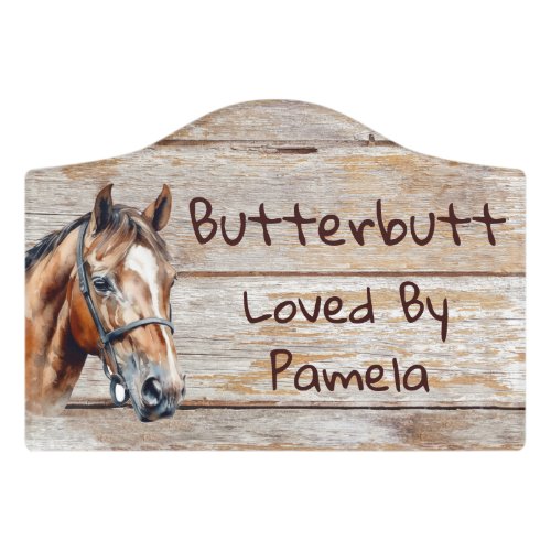 Simulated Rustic Wood Horse Stall Sm Crest Door Sign