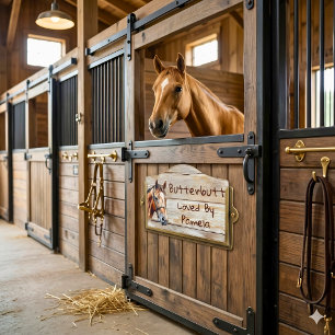 Simulated Rustic Wood Horse Stall Sm Crest Door Sign