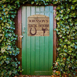 Simulated Rustic Wood Tack Room Contour Room Door Sign