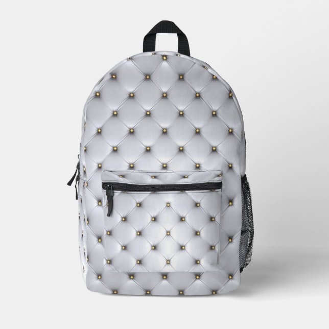 Simulated White Tufted Gold Studs Backpack (Front)