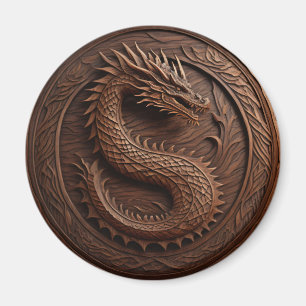 Simulated Wood Carving Dragon Magnet