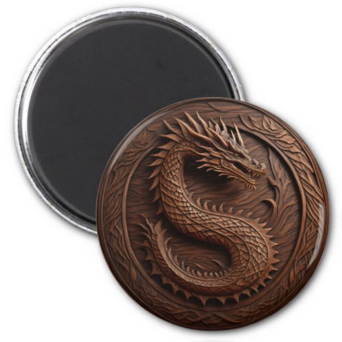 Simulated Wood Carving Dragon Magnet