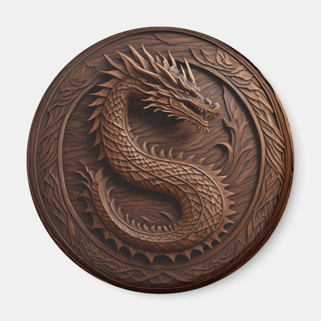 Simulated Wood Carving Dragon Magnet (Front)