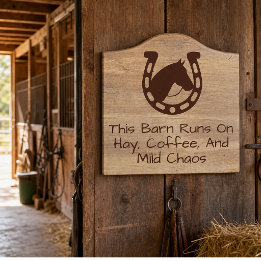 Simulated Wood Funny Horse Stable Barn Lg Crest Door Sign