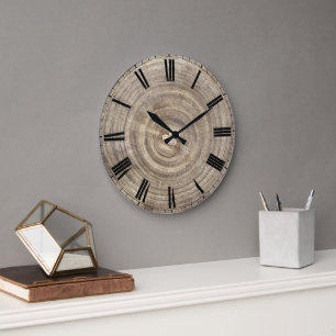 simulated wood slice large clock