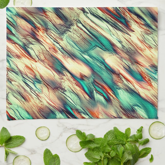 Simulating rocky or stalagmite in green to sepia  kitchen towel (Folded)