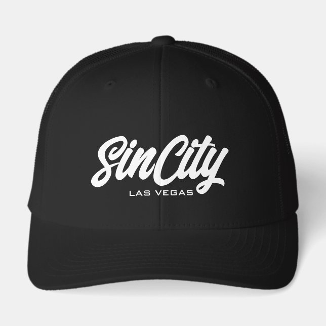 Sin City Las Vegas script typography black cap (Front)