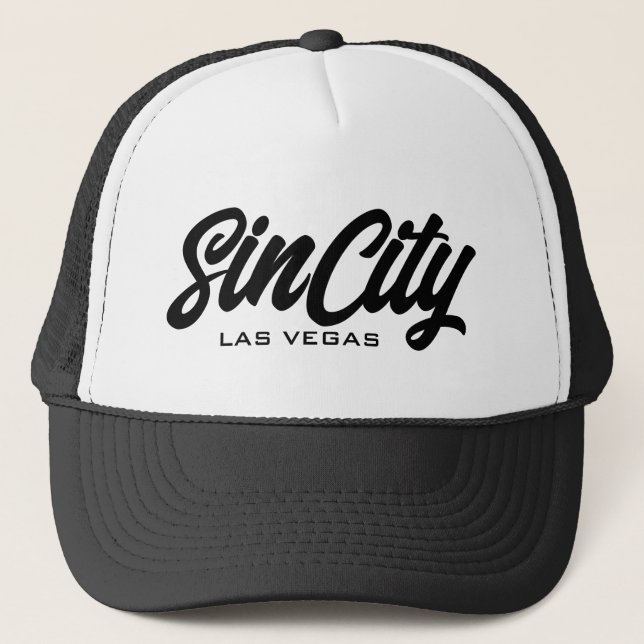 Sin City Las Vegas script typography trucker hat (Front)