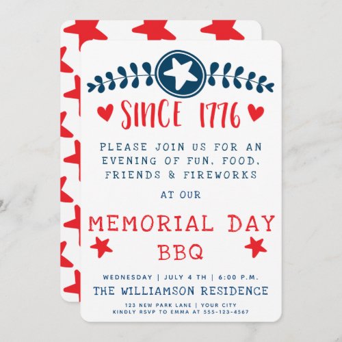 Since 1776  _ American Pride  Memorial Day  BBQ Invitation