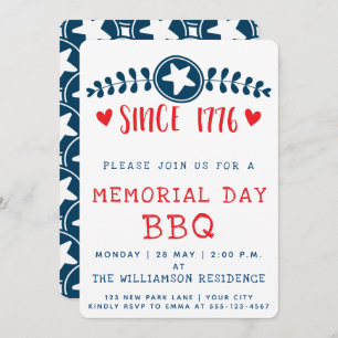 Since 1776   Patriotic Memorial Day BBQ Invitation
