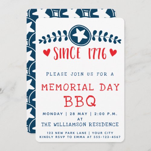 Since 1776  Patriotic Memorial Day BBQ Invitation