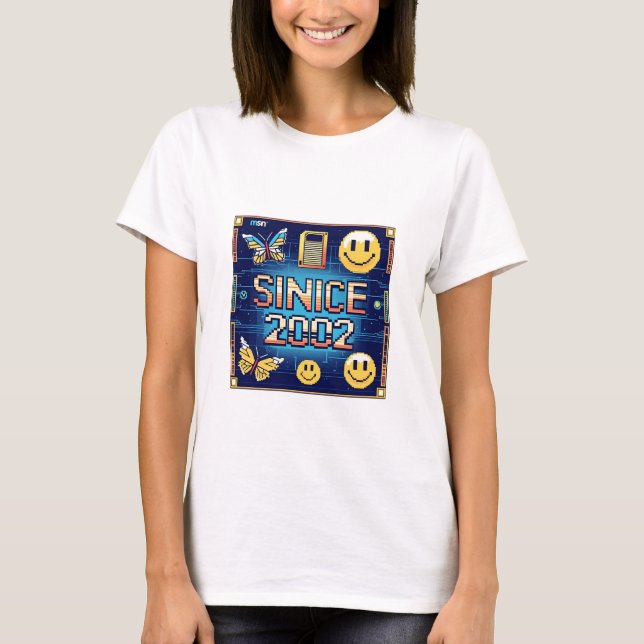 SINCE 2002 – Retro Computer Pixel Font & Digital N T-Shirt (Front)