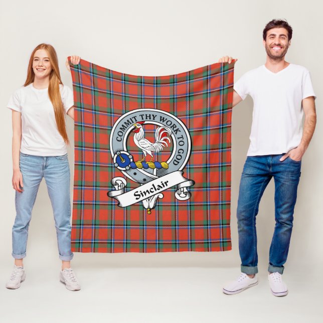 Sinclair Ancient Clan Badge Tartan Plaid Fleece Blanket (In Situ)