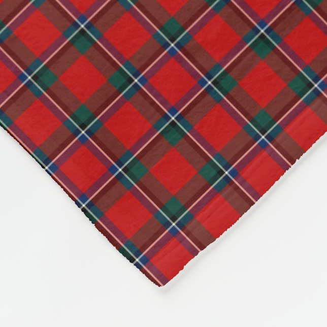 Sinclair Clan Red, Green, and Royal Blue Tartan Fleece Blanket (Corner)