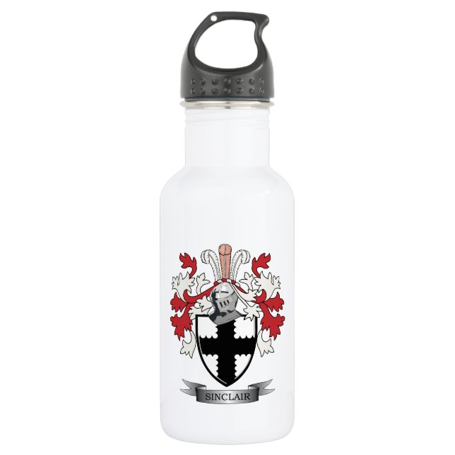 Sinclair Family Crest Coat of Arms Water Bottle (Front)