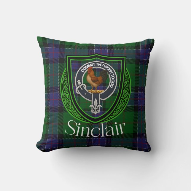 Sinclair Scottish Clan Tartan Crest Throw Pillow (Front)