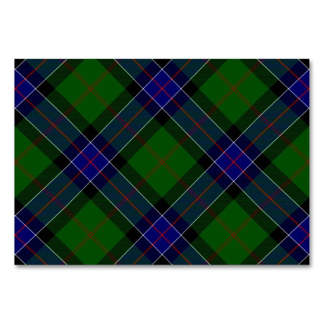 Sinclair tartan blue green plaid table number (Front)