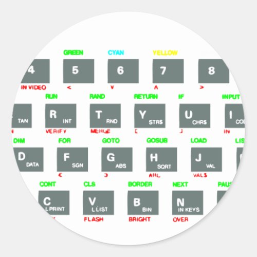 Sinclair ZX Spectrum Keyboard Keys Classic Round Sticker