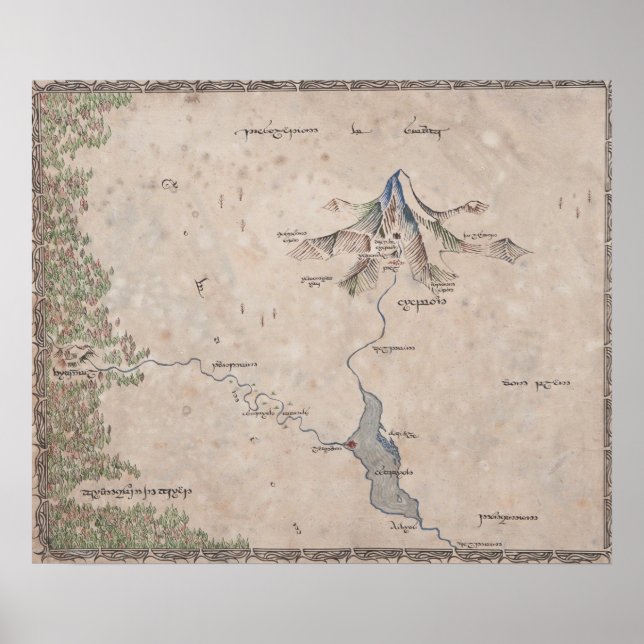 Sindarin Map of The Lonely Mountain Poster (Front)