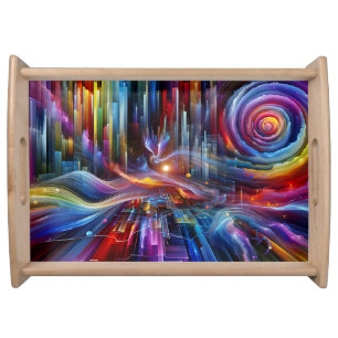 "Sinewaves Of Light" Colorful Futuristic Modern Serving Tray