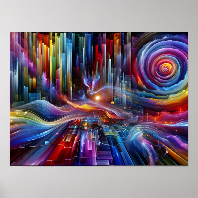 "Sinewaves Of Light" Colorful Futuristic  Poster (Front)