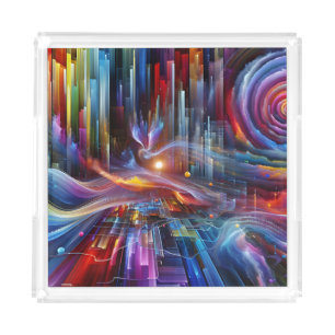 "Sinewaves Of Light" Colorful Modern Futuristic Acrylic Tray