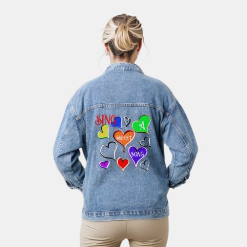 Sing a Song Colorful Hearts Red Orange Green Denim Jacket