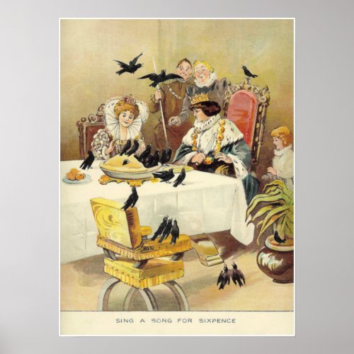 Sing a Song for Sixpence Vintage Nursery Rhyme Poster