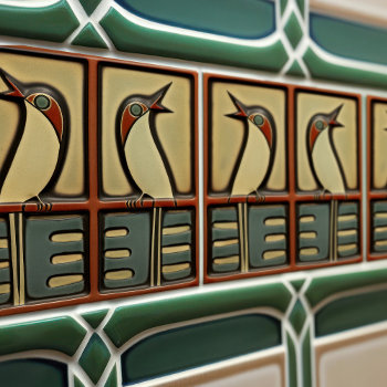 Sing Birds Symmetrical Art Deco Nouveau Wall Decor Ceramic Tile by CreaTile at Zazzle