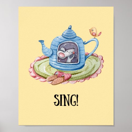 Sing Cute Mouse Nursery Wall Art Poster