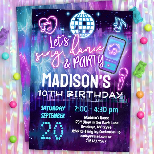 Sing Dance  Party Girls Music Birthday Party Invitation