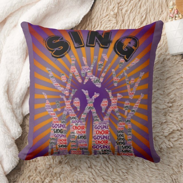 Sing Gospel Music Choir Purple Orange Throw Pillow (Blanket)
