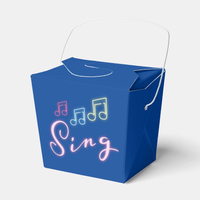 Sing Neon Music Notes on Blue Favor Boxes (Front Side)